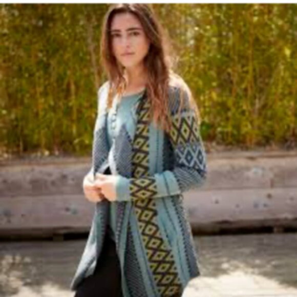 J. Jill Wool Alpaca Blend Draped Cardigan Sweater Jacket Aztec Knit Large Tall - Picture 1 of 9